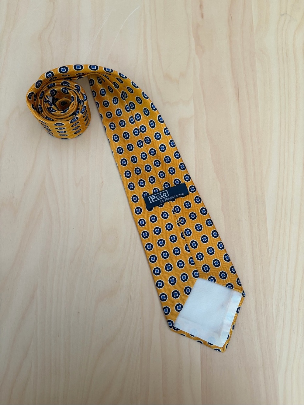 Ralph Lauren Polo Silk Tie with Navy Geometric Motif